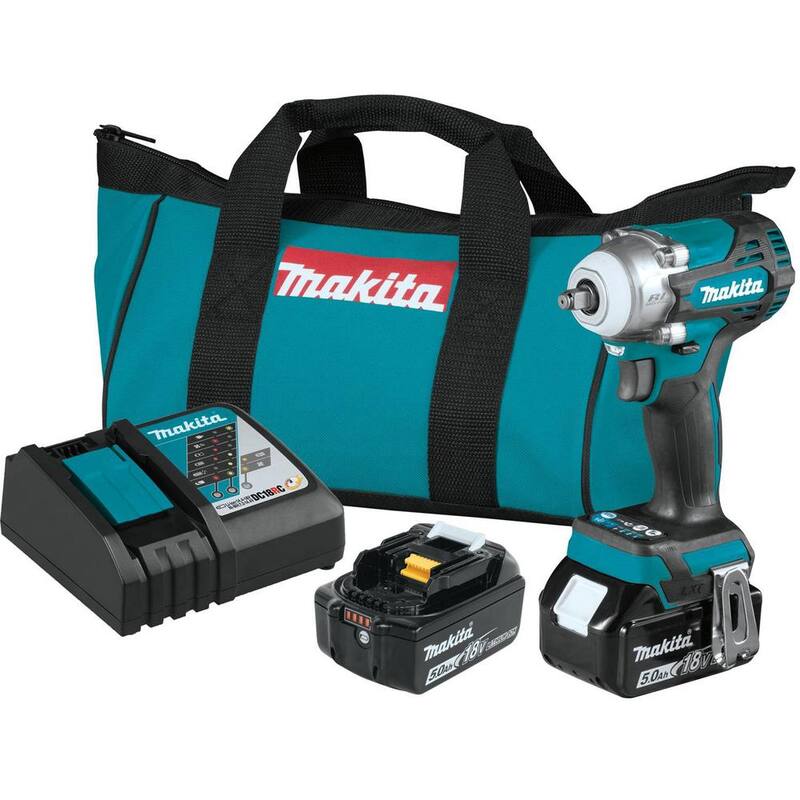 Juego de llave de impacto inalámbrica sin escobillas con batería de iones de litio de 18V LXT de Makita de 4 velocidades y 3/8 in. con anillo de fricción, 5.0Ah - XWT16T