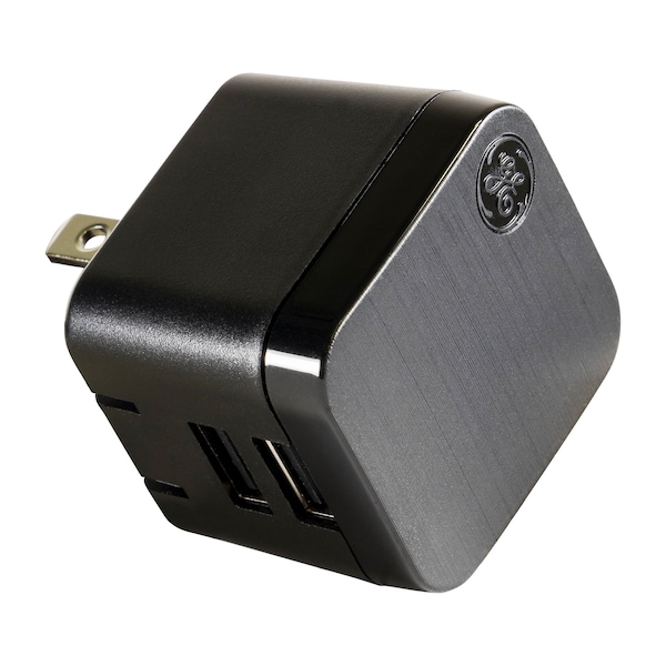 Ge GE AC USB Adapter, 2 Ports, 2.4A, Folding Prongs, Inspiration Line, Brushed Black - 35783