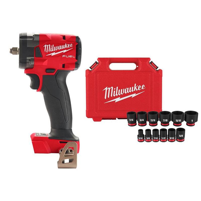 Llave de impacto compacta inalámbrica sin escobillas Milwaukee M18 FUEL GEN-3 de 18V de 3/8 de pulgada con set de puntas de impacto (12 piezas) - 2854-20-49-66-7005