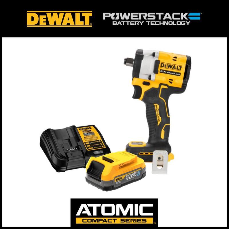 Llave de impacto inalámbrica DEWALT 20V 1/2" y Kit de inicio de batería compacta POWERSTACK de 20V MAX - DCF921BWP034C