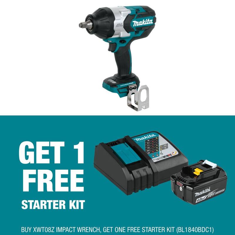 Llave de impacto Makita 18V LXT de alto torque de 1/2 pulgada con bono de batería de iones de litio 18V 4.0Ah LXT y paquete de inicio de cargador - XWT08ZBL1840BDC