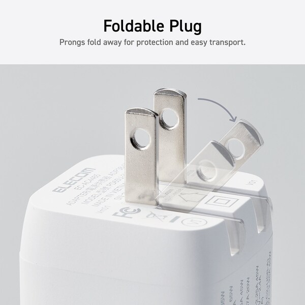 Elecom 65W Smart PD-PPS USB Charger, GaN II Fast Charging, Thermal Protection, TypeC x 2, Type A x 1 - EC-AC4465WH