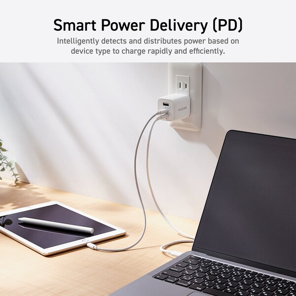 Elecom 65W Smart PD-PPS USB Charger, GaN II Fast Charging, Thermal Protection, TypeC x 2, Type A x 1 - EC-AC4465WH