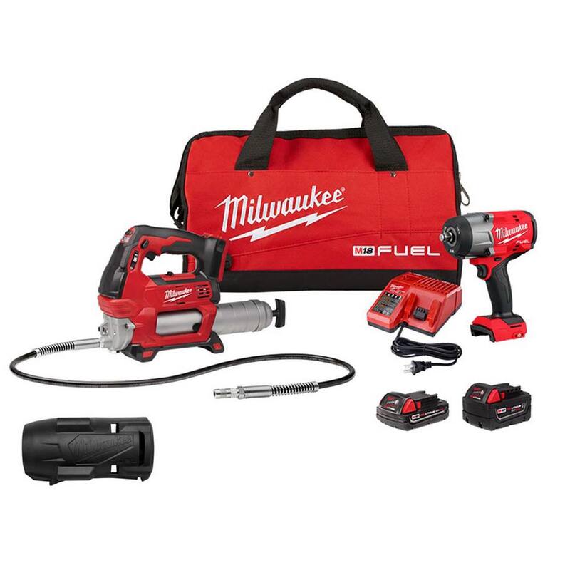 Milwaukee M18 FUEL 18V Lithium-Ion Brushless Cordless High Torque 1/2 in. Impact Wrench & Grease Gun Combo Kit W/Protective Boot - 2967-22GG-49-16-2967

Kit combo de pistola de impacto y pistola de grasa inalámbricas de alto torque de 1/2 pulgadas con tecnología Milwaukee M18 FUEL 18V de ion de litio sin escobillas, con bota de protección.