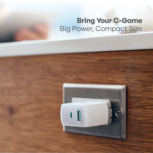 360 Electrical Vivid USB-C Wall Charger w/ 30W 1-Port USB-C and 12W 1-Port USB-A White - 360710-5CA8EF-C1