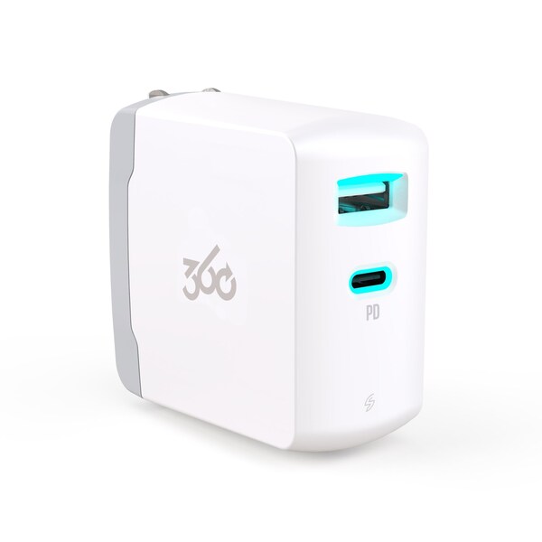 360 Electrical Vivid USB-C Wall Charger w/ 30W 1-Port USB-C and 12W 1-Port USB-A White - 360710-5CA8EF-C1