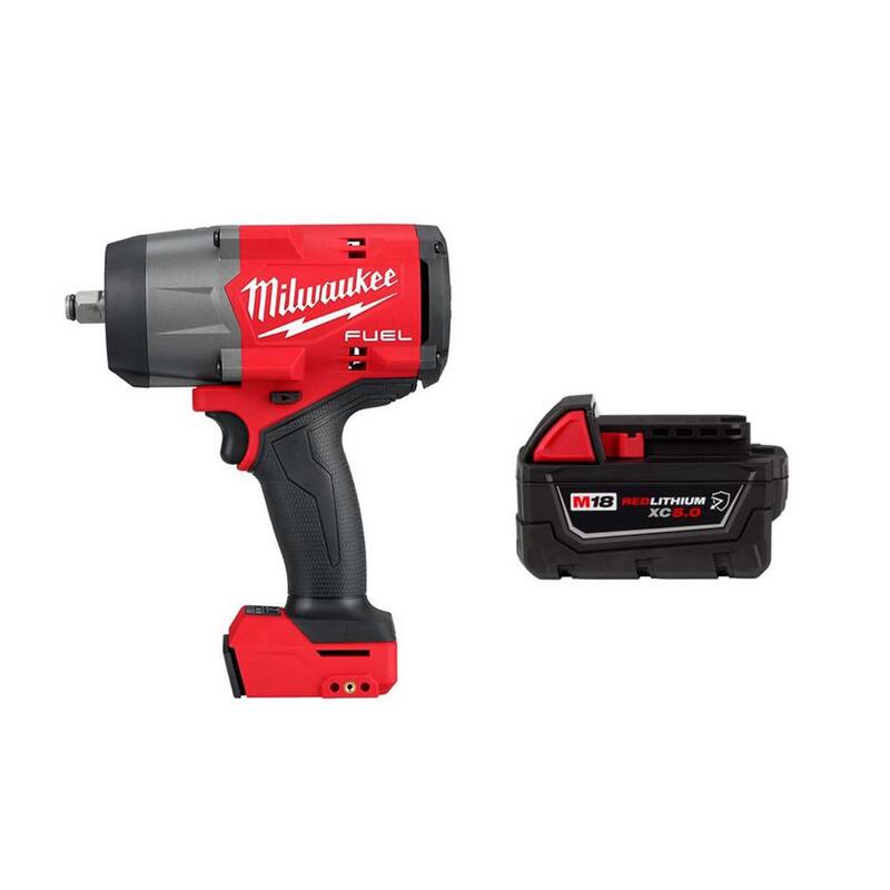 Llave de impacto inalámbrica Milwaukee M18 FUEL de 18V con anillo de fricción y batería resistente de 5.0 Ah - 2967-20-48-11-1850R