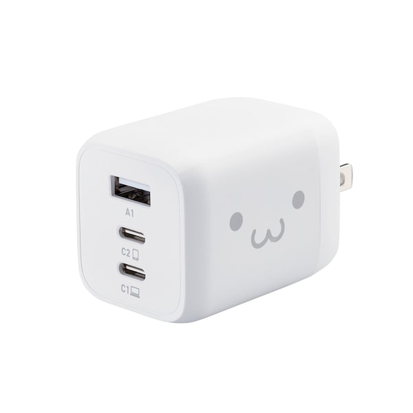 Elecom 65W Smart PD-PPS USB Charger, GaN II Fast Charging, Thermal Protection, TypeC x 2, Type A x 1 - EC-AC4465WF