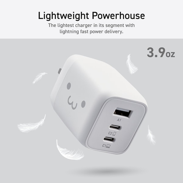 Elecom 65W Smart PD-PPS USB Charger, GaN II Fast Charging, Thermal Protection, TypeC x 2, Type A x 1 - EC-AC4465WF