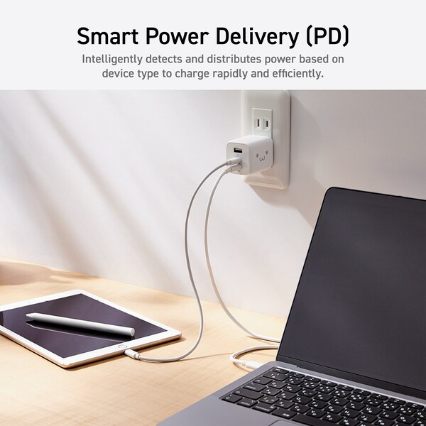 Elecom 65W Smart PD-PPS USB Charger, GaN II Fast Charging, Thermal Protection, TypeC x 2, Type A x 1 - EC-AC4465WF