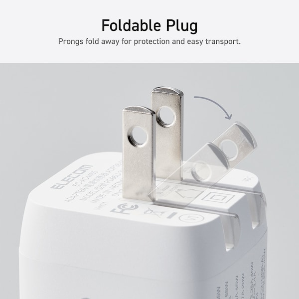 Elecom 65W Smart PD-PPS USB Charger, GaN II Fast Charging, Thermal Protection, TypeC x 2, Type A x 1 - EC-AC4465WF