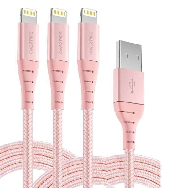 Overtime iOS Compatible Lightning Charger Set of 3, 6ft iPhone Charger Cable, USB to Lightning Cable, White - OTDCIP6BRGX3