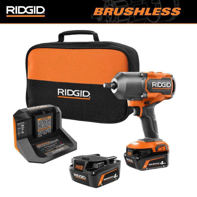 Juego de Llave de Impacto RIDGID 18V sin Escobillas de 4 Modos de 1/2 pulg. de Alto Torque con (2) Baterías de 4.0 Ah y Cargador - R86212KN-AC840040