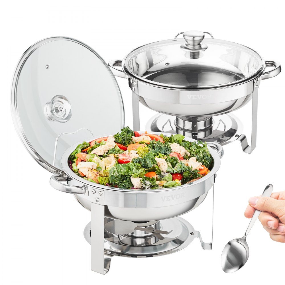 VEVOR 2-Pack Round Chafing Dish Set with Full-Size 4Qt Pan Glass Lid Fuel Holder - YXKCLJTYX24QTKHZ6V0