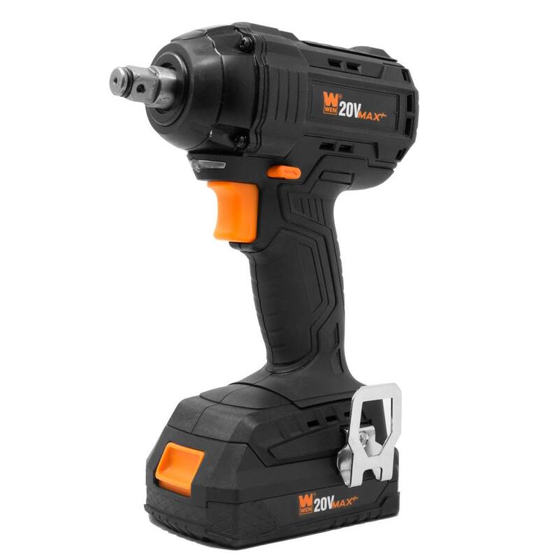 Llave de impacto inalámbrica sin escobillas WEN de 20 voltios Max con batería de iones de litio de 2.0 Ah y cargador - 20107