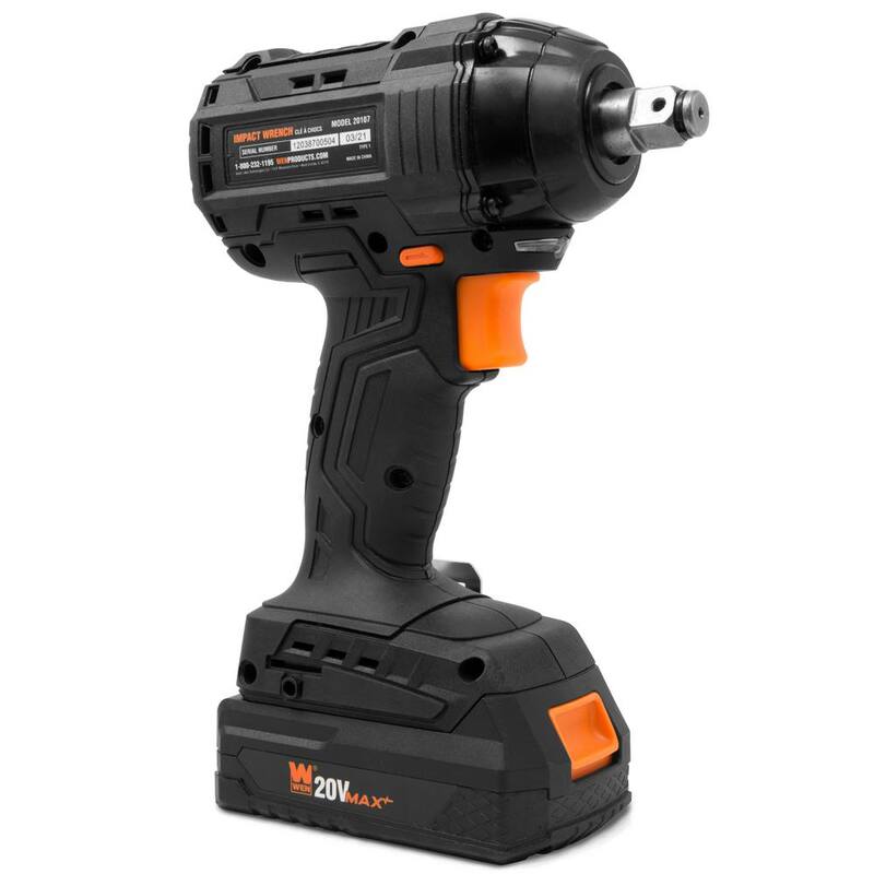 Llave de impacto inalámbrica sin escobillas WEN de 20 voltios Max con batería de iones de litio de 2.0 Ah y cargador - 20107
