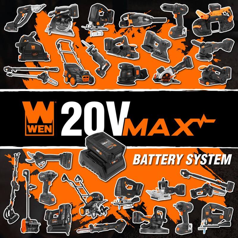 Llave de impacto inalámbrica sin escobillas WEN de 20 voltios Max con batería de iones de litio de 2.0 Ah y cargador - 20107