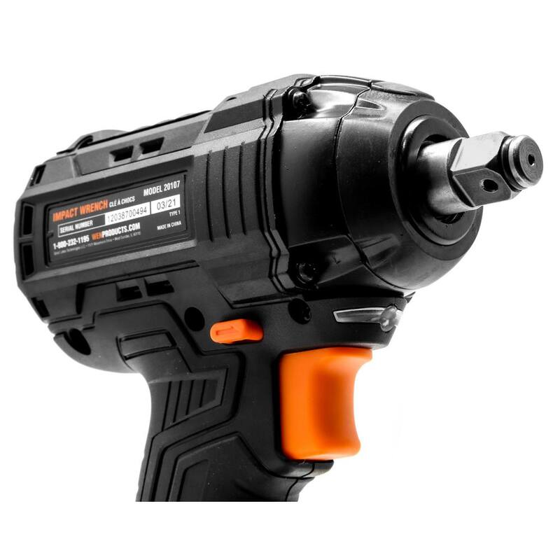 Llave de impacto inalámbrica sin escobillas WEN de 20 voltios Max con batería de iones de litio de 2.0 Ah y cargador - 20107