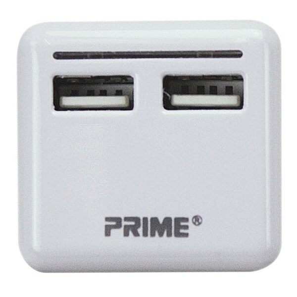 Powerzone AC Compact USB Charger with Light, 3.4 A, 2-USB Port, White - ORUSB340