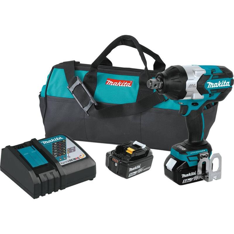 Llave de impacto inalámbrica de alto torque cuadrada de 3/4 pulgadas con motor sin escobillas y baterías de 18V LXT de iones de litio de Makita, 5.0Ah (2), Bolso - XWT07T.