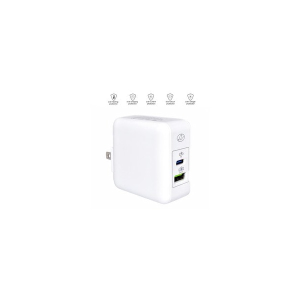Swe-Tech 3C 2 Port USB Wall Travel Charger, USB C w/ USB PD 3.1A, USB A /w QC3 3.1A, 36W, White - FWT90W1-41000WH