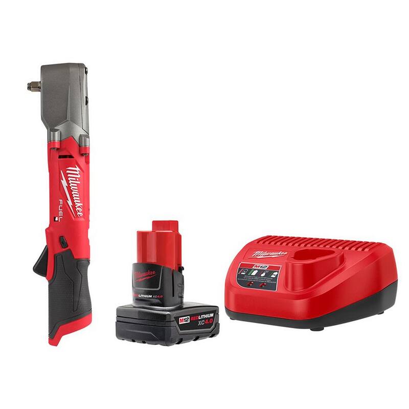 Llave de impacto angular derecha inalámbrica sin escobillas de 12V Milwaukee M12 FUEL de 3/8 pulgadas con kit inicial de 4.0 Ah M12 - 2564-20-48-59-2440