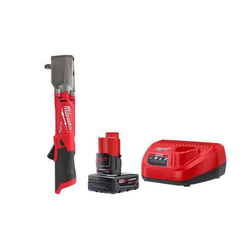 Llave de impacto angular derecha inalámbrica sin escobillas de 12V Milwaukee M12 FUEL de 3/8 pulgadas con kit inicial de 4.0 Ah M12 - 2564-20-48-59-2440