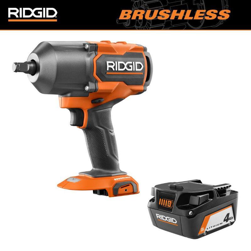 Llave de Impacto de Alto Torque Inalámbrica Brushless de 18V de RIDGID con 4 Modos y Batería de Iones de Litio de 4.0 Ah - R86212B-AC87004