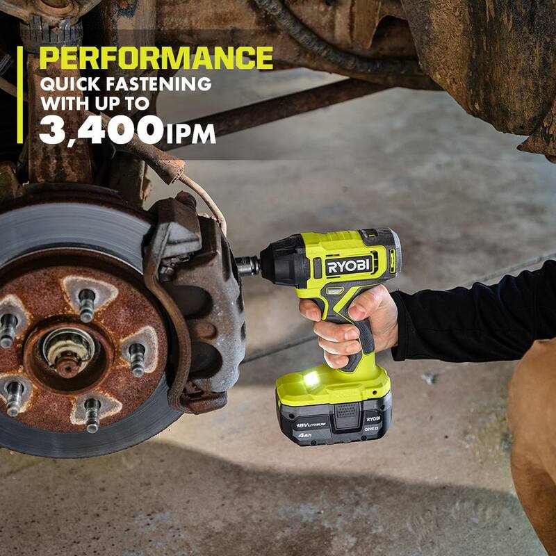 Llave de impacto inalámbrica RYOBI ONE+ 18V de 3/8 pulgadas (Herramienta solamente) con juego de dados de impacto de 3/8 pulgadas SAE (4 piezas) - PCL250B-A13401