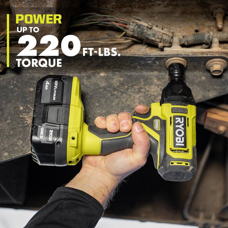 Llave de impacto inalámbrica RYOBI ONE+ 18V de 3/8 pulgadas (Herramienta solamente) con juego de dados de impacto de 3/8 pulgadas SAE (4 piezas) - PCL250B-A13401