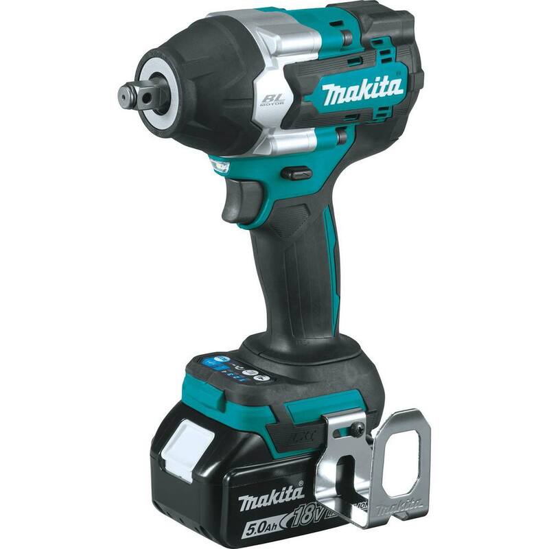 Kit de llave de impacto inalámbrica Makita 18V LXT Lithium-Ion Brushless de 4 velocidades, mediano torque de 1/2 pulgada con anillo de fricción de yunque, 5.0Ah - XWT17T