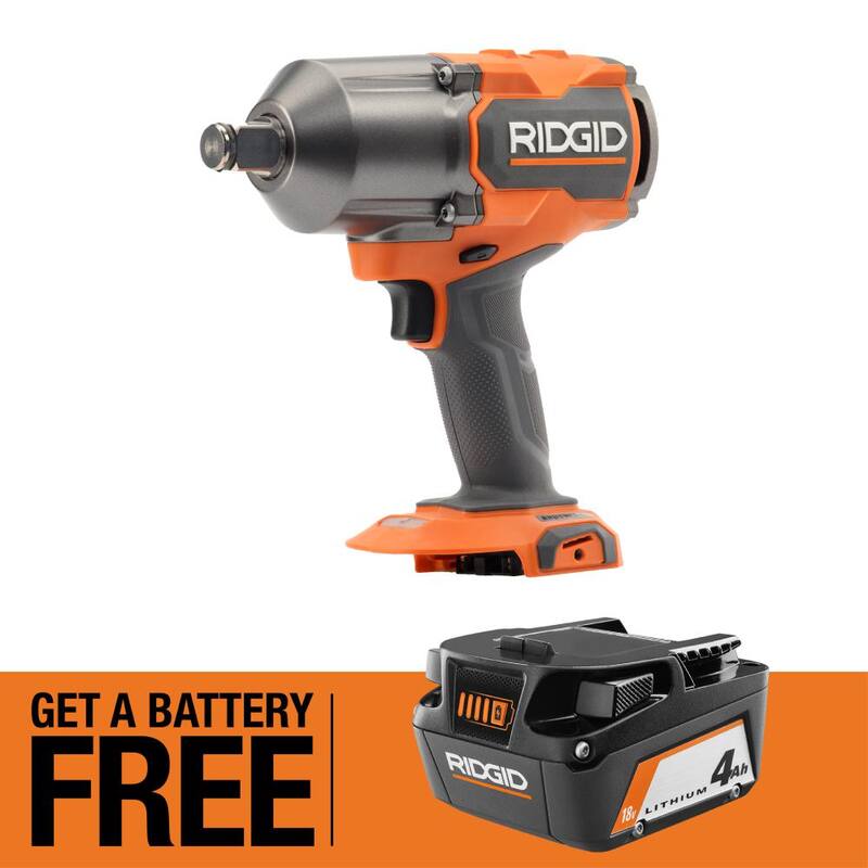 Llave de impacto inalámbrica sin escobillas de 18V y 3/4 de pulgada de alto torque de RIDGID con batería de iones de litio de 4.0 Ah GRATIS - R86312B-AC87004