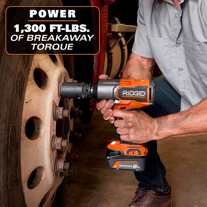 Llave de impacto inalámbrica sin escobillas de 18V y 3/4 de pulgada de alto torque de RIDGID con batería de iones de litio de 4.0 Ah GRATIS - R86312B-AC87004