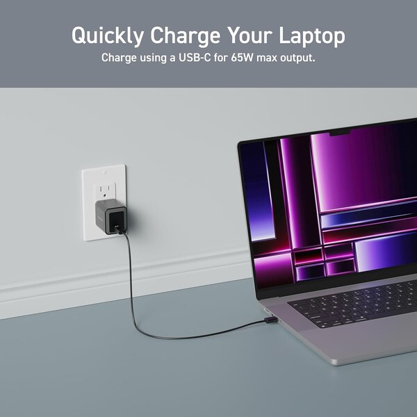 Elecom 65W Smart PD-PPS USB Charger, GaN II Fast Charging, Thermal Protection, TypeC x 1 - EC-AC6365BK