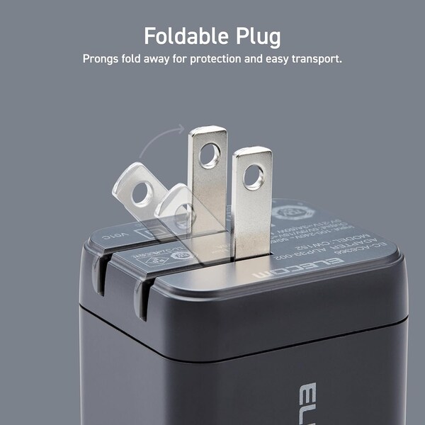 Elecom 65W Smart PD-PPS USB Charger, GaN II Fast Charging, Thermal Protection, TypeC x 1 - EC-AC6365BK