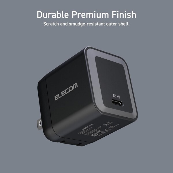 Elecom 65W Smart PD-PPS USB Charger, GaN II Fast Charging, Thermal Protection, TypeC x 1 - EC-AC6365BK
