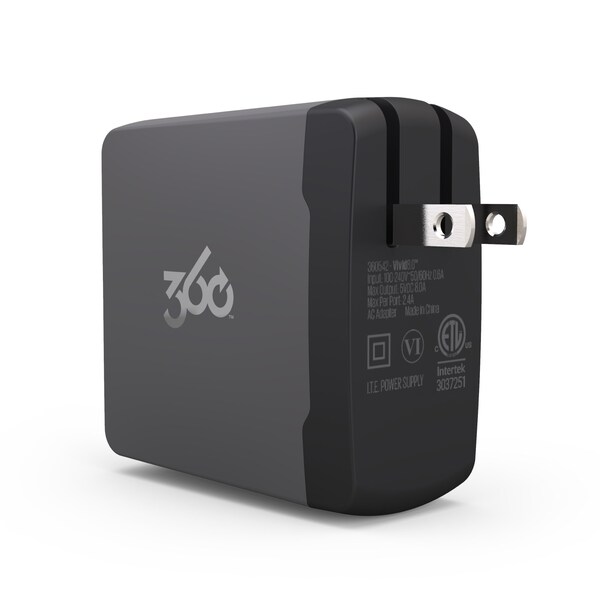 360 Electrical Vivid 8.0 Wall Charger w/ 8.0A 4-Port USB Grey - 360542-5CA8ES