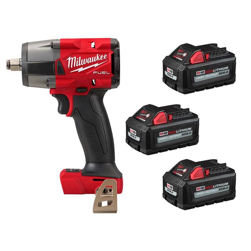Llave de Impacto Inalámbrica sin Escobillas Milwaukee M18 FUEL 18V Lith-Ion de Medio Torque de 1/2 in. con (3) Paquete de Baterías de Alto Rendimiento de 6.0Ah - 2962-20-48-11-1865-48-11-1862