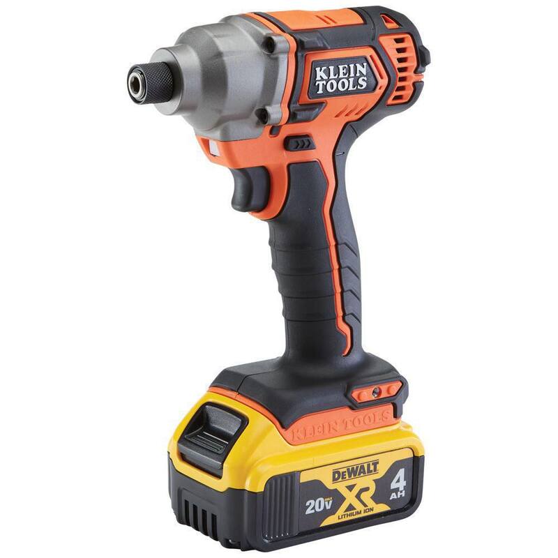 Herramientas Klein 20 V, 1/4 pulgadas de unidad hexagonal, atornillador de impacto compacto operado con batería, inalámbrico, incluye (2) baterías de 4AH, cargador y estuche - BAT20CD1