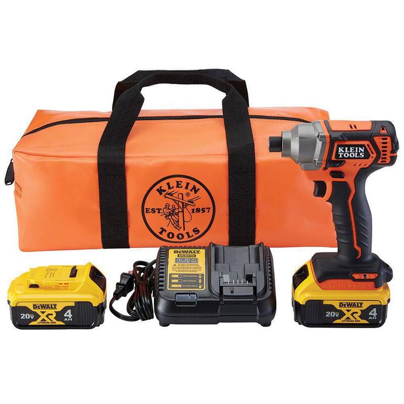 Herramientas Klein 20 V, 1/4 pulgadas de unidad hexagonal, atornillador de impacto compacto operado con batería, inalámbrico, incluye (2) baterías de 4AH, cargador y estuche - BAT20CD1