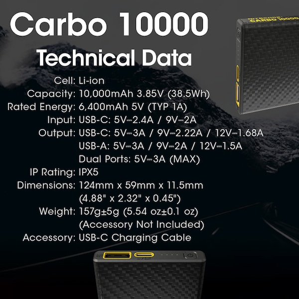 Nitecore Carbo 10000 Lightweight QC 10000mAh Power Bank - 6952506495795
