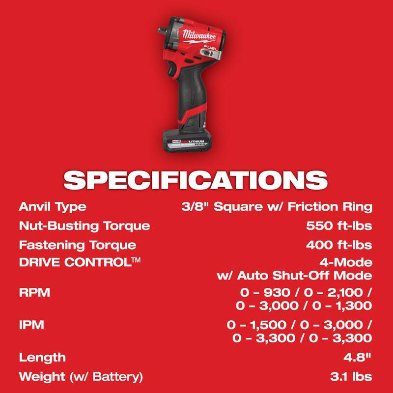 Juego de Llave de Impacto sin Escobillas Milwaukee M12 FUEL de 12V de Ion de Litio Inalámbrica de 3/8 pulg. con Juego de Vasos de Impacto SHOCKWAVE (14 piezas) - 2562-21-49-66-7007