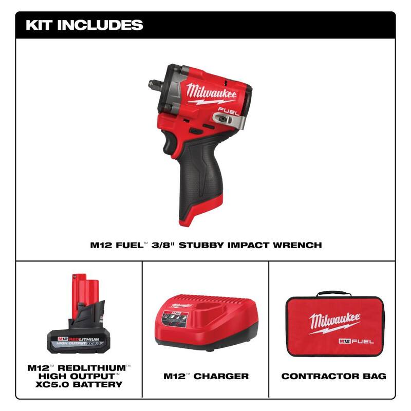 Juego de Llave de Impacto sin Escobillas Milwaukee M12 FUEL de 12V de Ion de Litio Inalámbrica de 3/8 pulg. con Juego de Vasos de Impacto SHOCKWAVE (14 piezas) - 2562-21-49-66-7007