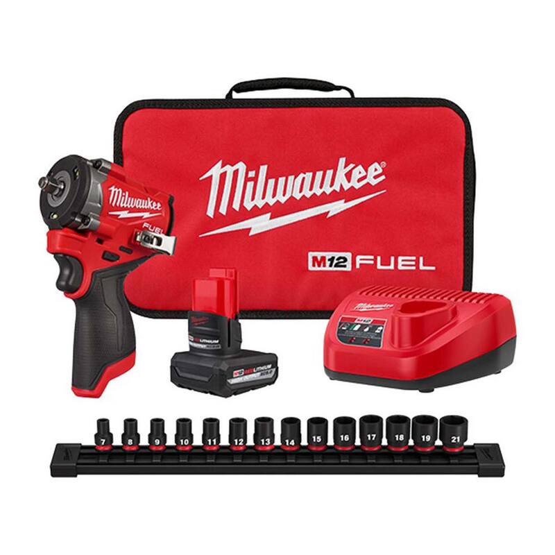 Juego de Llave de Impacto sin Escobillas Milwaukee M12 FUEL de 12V de Ion de Litio Inalámbrica de 3/8 pulg. con Juego de Vasos de Impacto SHOCKWAVE (14 piezas) - 2562-21-49-66-7007
