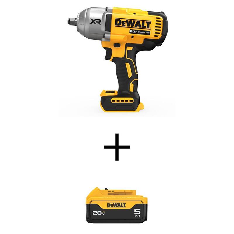 Llave de Impacto inalámbrica de 1/2 pulg. DEWALT 20V MAX de Iones de Litio con Paquete de Batería de 20V MAX Premium de Iones de Litio 5.0Ah - DCF900BWDCB205