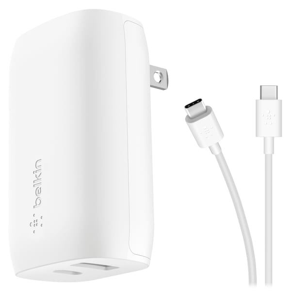 Belkin Dual Port Usb A And Usb C Pd 37w Wall Charger With Pps, White - WCB007DQWH