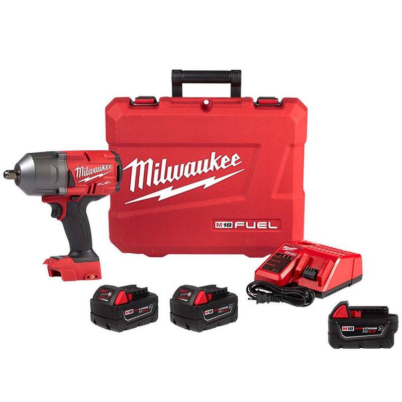 Milwaukee M18 FUEL Llave de Impacto de Alto Torque Inalámbrica de 18V con Cepillo de Iones de Litio de 1/2 pulg. con Kit de Detención P, (3) Baterías Resistentes - 2766-22R-48-11-1850R