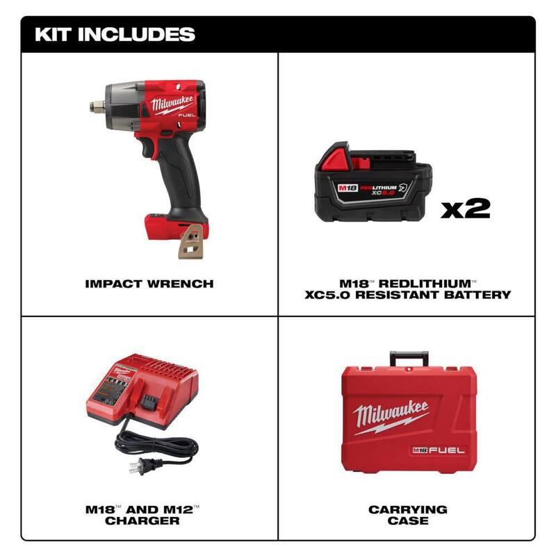 Llave de impacto inalámbrica Milwaukee M18 FUEL de 18V con motor sin escobillas de 1/2 pulg. de tornillo medio de torque con anillo de fricción, kit de juego de llave de impacto e impacto - 2962-22R-49-66-6804
