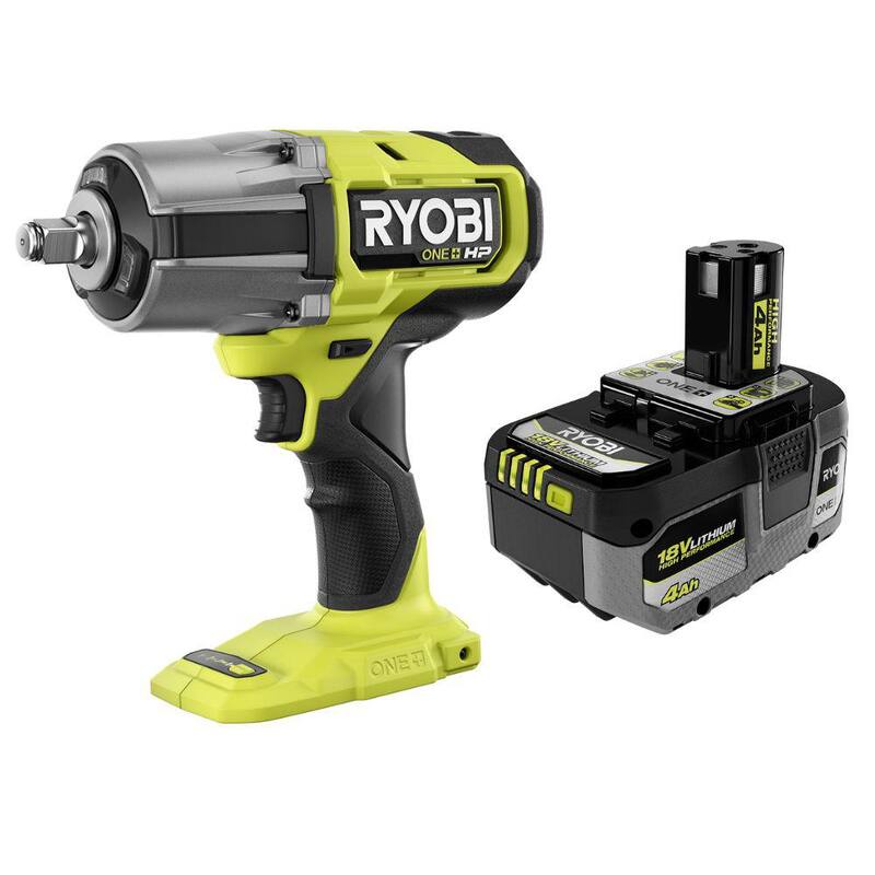 RYOBI ONE+ HP 18V Llave de impacto inalámbrica sin escobillas de 4 modos y 1/2 pulgada de alto torque con batería de alto rendimiento de 4.0 Ah de litio ion - PBLIW01B-PBP004