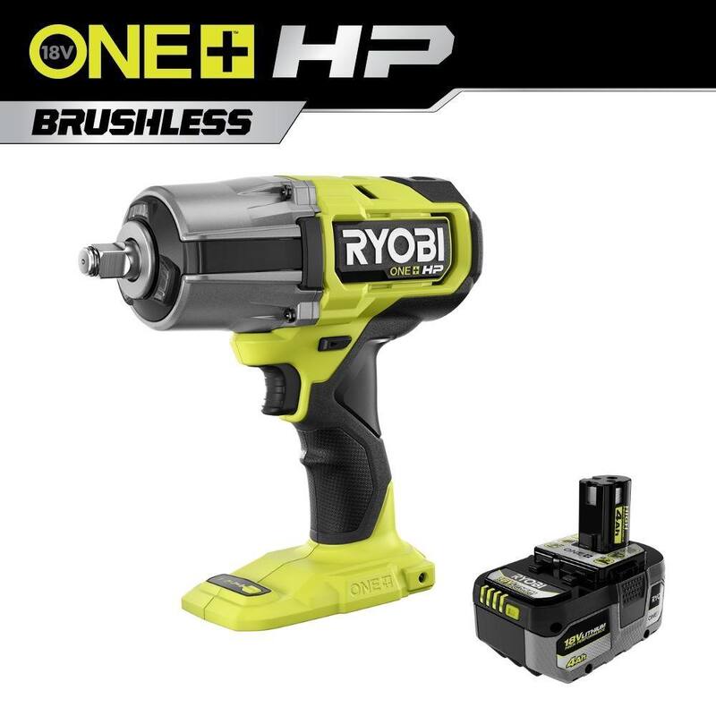 RYOBI ONE+ HP 18V Llave de impacto inalámbrica sin escobillas de 4 modos y 1/2 pulgada de alto torque con batería de alto rendimiento de 4.0 Ah de litio ion - PBLIW01B-PBP004